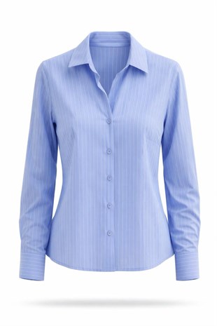Kadın A.Mavi Çizgili Klasik Kesim Gömlek-27457