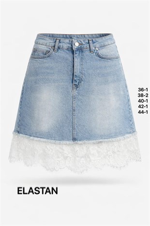 Kadın Açık Mavi Dantel Detaylı Mini Jean Etek-72764-24