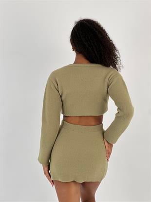 Kadın Aksesuar Detaylı 3lü Sarı Triko Takım