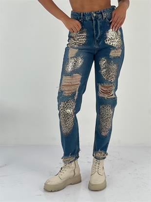 Kadın Aksesuar Detaylı Yüksek Bel Mom Jean Pantolon