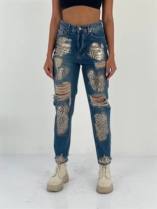 Kadın Aksesuar Detaylı Yüksek Bel Mom Jean Pantolon