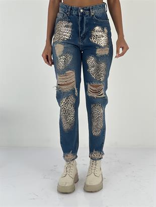 Kadın Aksesuar Detaylı Yüksek Bel Mom Jean Pantolon