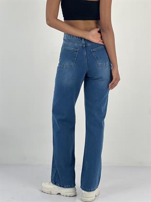 Kadın Aksesuar Taş Detaylı Yüksek Bel Mavi Jean Pantolon