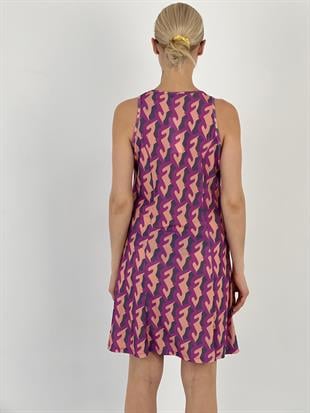 Kadın Askılı Desenli Pudra Kısa Elbise