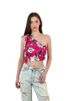 Kadın Askılı Omuz Dekolteli Yeşil Süper Crop Bluz