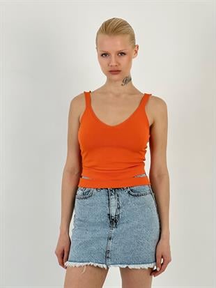 Kadın Askılı Turuncu Triko Atlet