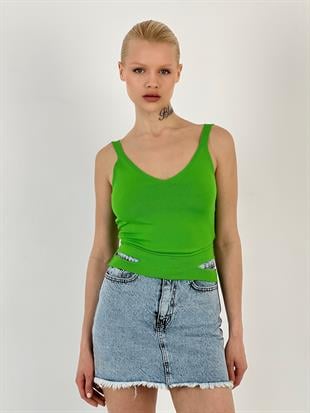 Kadın Askılı Yeşil Triko Atlet