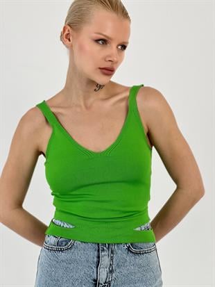 Kadın Askılı Yeşil Triko Atlet