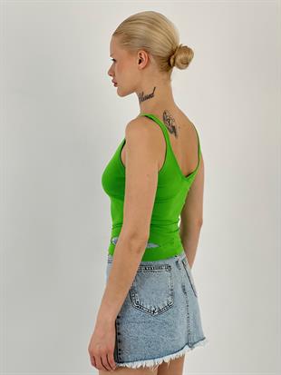 Kadın Askılı Yeşil Triko Atlet