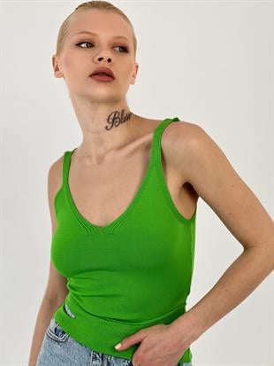 Kadın Askılı Yeşil Triko Atlet