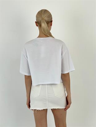 Kadın Ayıcık Baskılı Beyaz Tişört