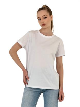 Kadın Basic Yazlık Kısa Kollu Spor Beyaz Tişört