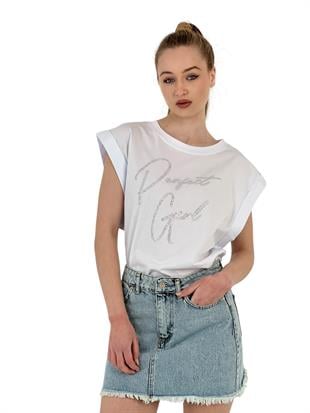 Kadın Baskılı Geniş Kollu Yazlık Bol Gri Tişört