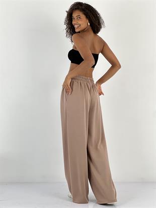 Kadın Beli Bağlamalı Lastikli Salaş Kahverengi Pantolon