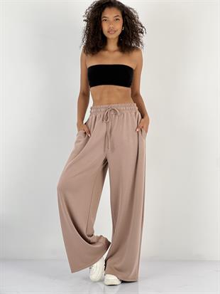 Kadın Beli Bağlamalı Lastikli Salaş Kahverengi Pantolon