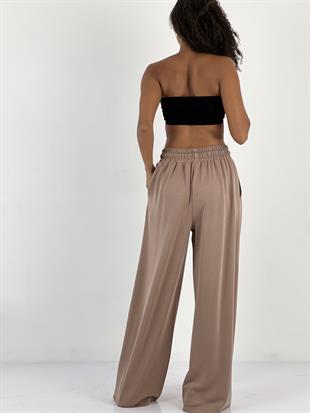 Kadın Beli Bağlamalı Lastikli Salaş Kahverengi Pantolon