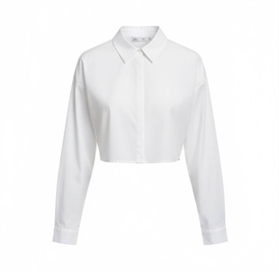 Kadın Beyaz Arkası Leopar Baskılı Crop Gömlek