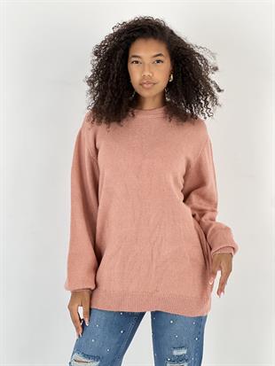 Kadın Bisiklet Yaka Balon Kol Gül Kurusu Triko Kazak