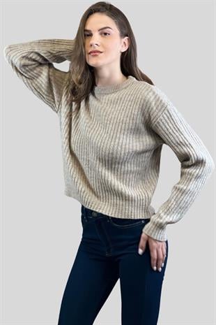 Kadın Bisiklet Yaka Oversize Kışlık Turuncu Triko Kazak