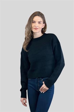 Kadın Bisiklet Yaka Oversize Kışlık Turuncu Triko Kazak