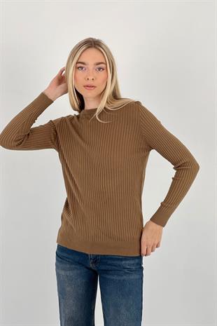 Kadın Bisiklet Yaka Uzun Kollu Kışlık Mavi Triko Kazak