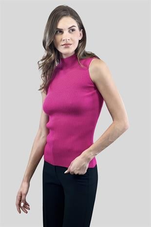 Kadın Boğazlı Balıkçı Yaka Kolsuz Basic Ekru Triko Bluz