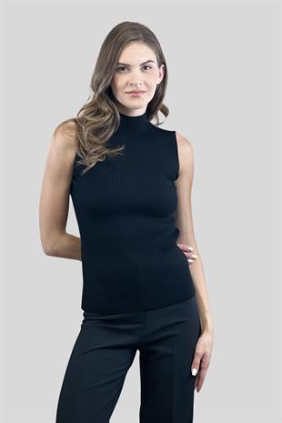 Kadın Boğazlı Balıkçı Yaka Kolsuz Basic Ekru Triko Bluz