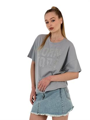 Kadın Born Baskılı Kısa Kollu Yazlık Beyaz Tişört