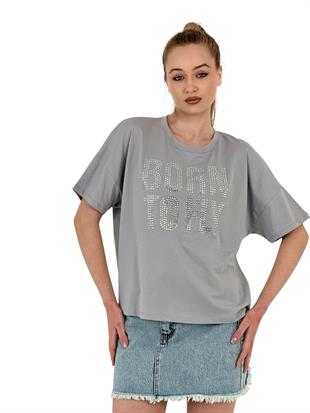 Kadın Born Baskılı Kısa Kollu Yazlık Beyaz Tişört