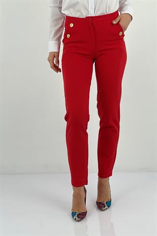 Kadın Cep Düğme Detaylı Pantolon