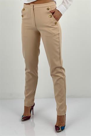 Kadın Cep Düğme Detaylı Pantolon