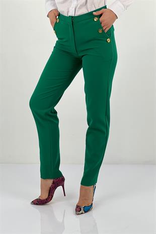 Kadın Cep Düğme Detaylı Pantolon