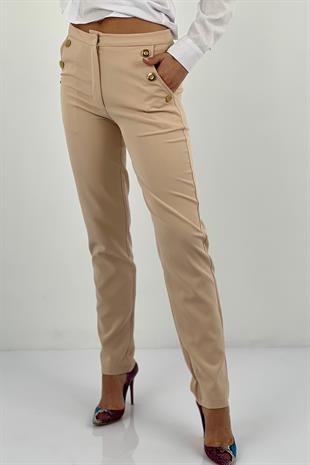 Kadın Cep Düğme Detaylı Pantolon
