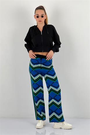 Kadın Çizgi Desenli Triko Pantolon