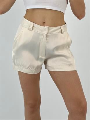 Kadın Ekru Saten Şort