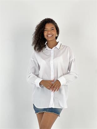 Kadın İnci Yaka Detaylı Beyaz Gömlek