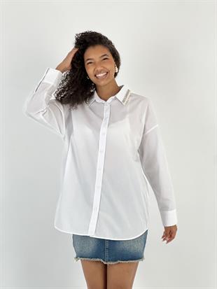 Kadın İnci Yaka Detaylı Beyaz Gömlek