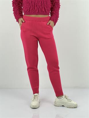 Kadın K.Fuşya Yüksek Bel Dar Paça Cepli Triko Pantolon