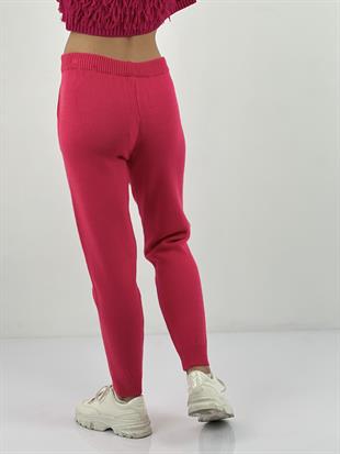 Kadın K.Fuşya Yüksek Bel Dar Paça Cepli Triko Pantolon