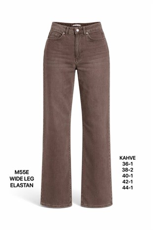 Kadın Kahverengi Elastanlı Geniş Paça Jean Pantolon-M55E