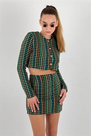 Kadın Kare Desenli Kırmızı Takım