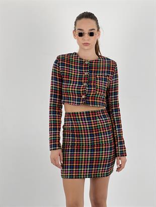 Kadın Kare Desenli Kırmızı Takım