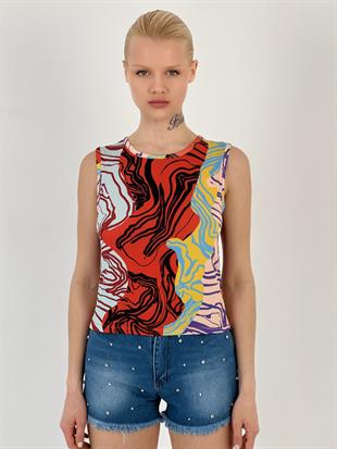 Kadın Kırmızı Renkli Modern Desen Atlet