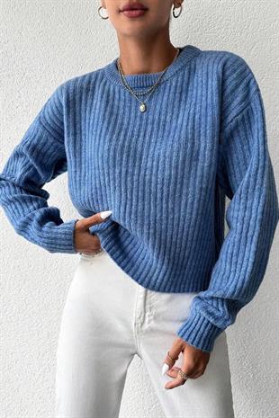 Kadın Kışlık Bisiklet Yaka Basic Oversize Uzun Triko Kazak