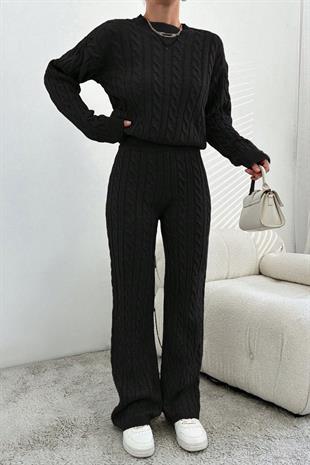 Kadın Kışlık Uzun  Basic Alt-Üst Bej Triko Takım