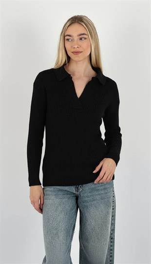 Kadın Kışlık V Yaka Siyah Triko Kazak