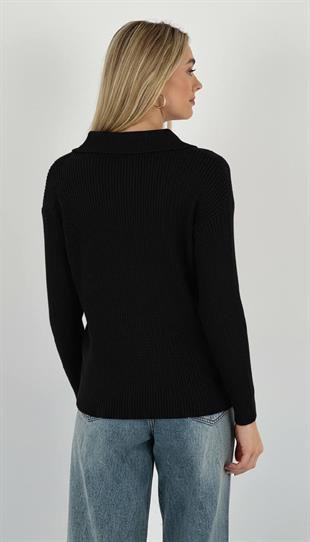 Kadın Kışlık V Yaka Siyah Triko Kazak