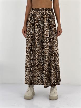 Kadın Leopar Desenli Bej Etek