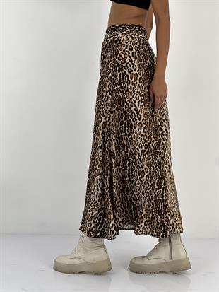 Kadın Leopar Desenli Bej Etek