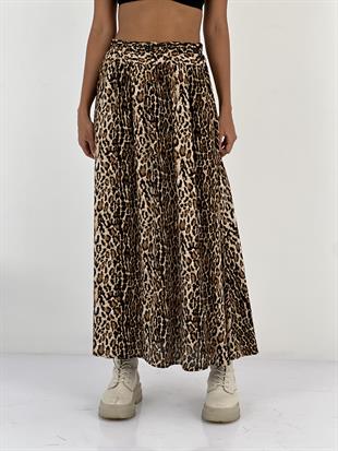 Kadın Leopar Desenli Bej Etek